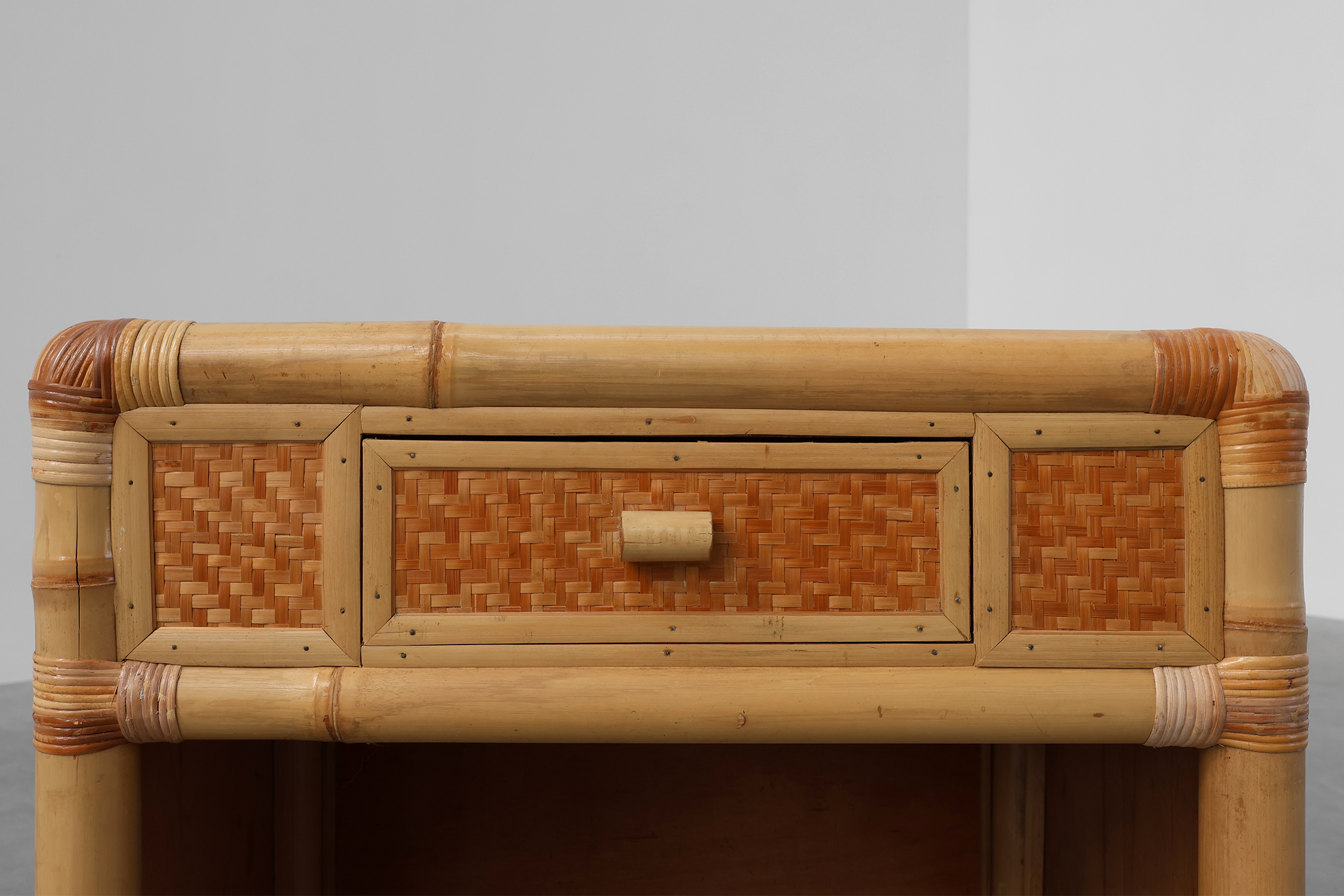 Italian 1970s bamboo and wicker chest of drawers or nightstandthumbnail